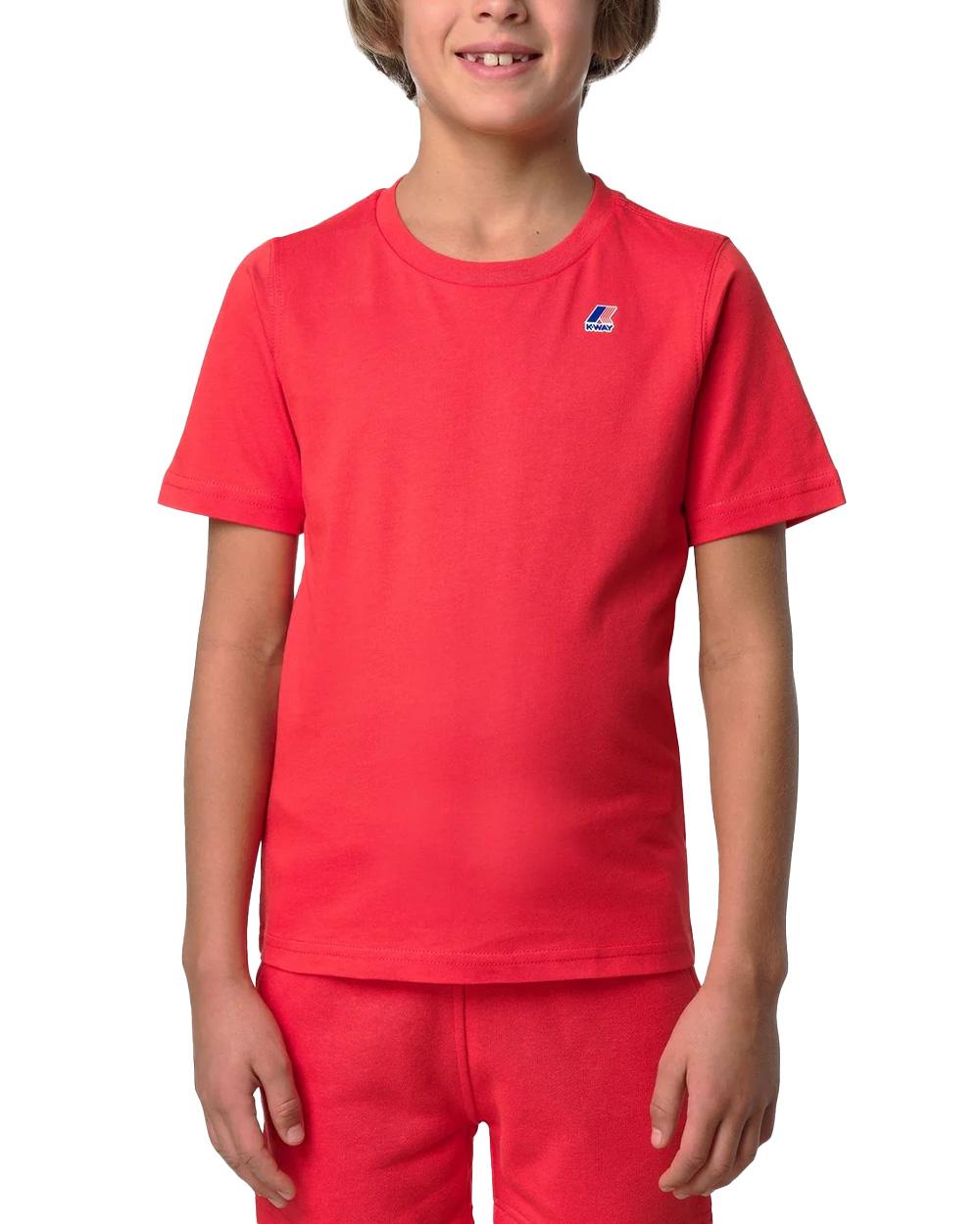 K-WAY T-shirt K-WAY bambino K7133YWR P. LEONIDE Rossa jersey cotone girocollo logo vestibilità regolare<BR/> K7133YWR B04 