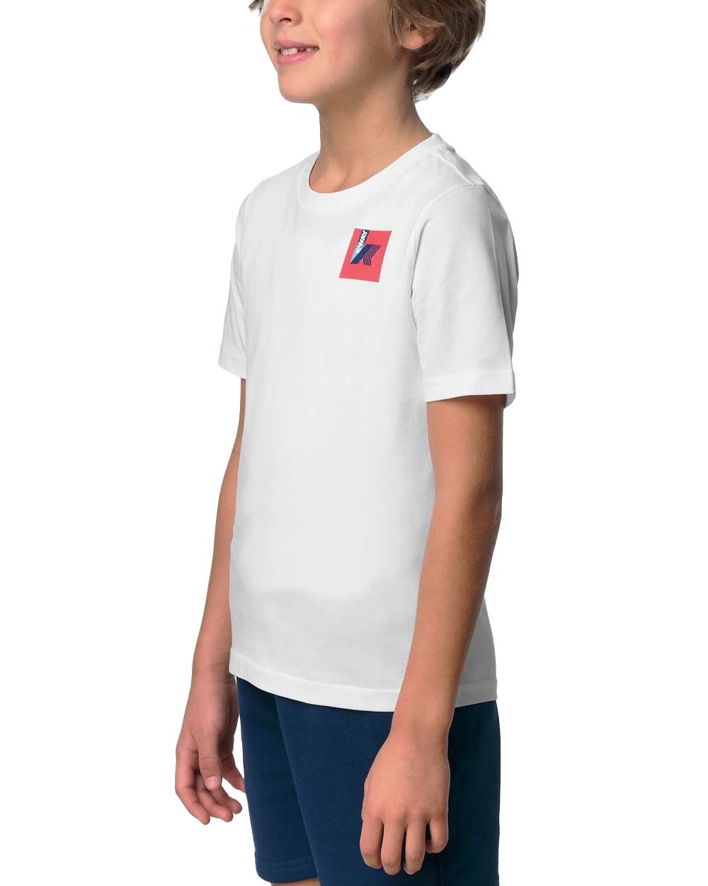 K-WAY T-shirt K-WAY bambino K3148NWR P. LEONIDE COLORFUL SQUARE Bianca girocollo maniche corte stampa grafica K3148NWR 001 