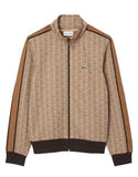 LACOSTE men's sweatshirt SH1368 Beige monogram regular fit pockets contrasting stripes