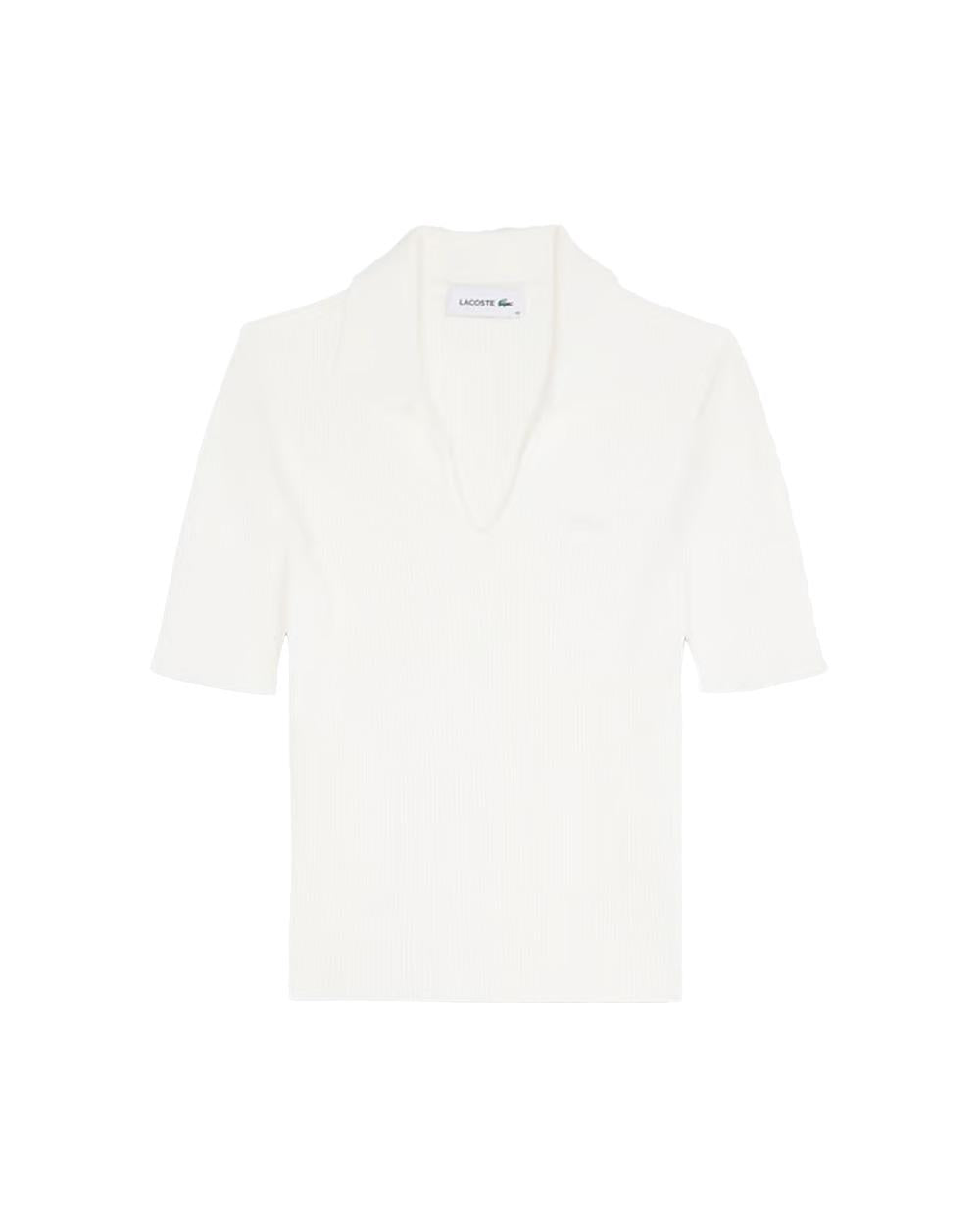 LACOSTE Maglia LACOSTE donna AF9874 Bianca aderente viscosa scollo a v logo maniche corte AF9874 70V 