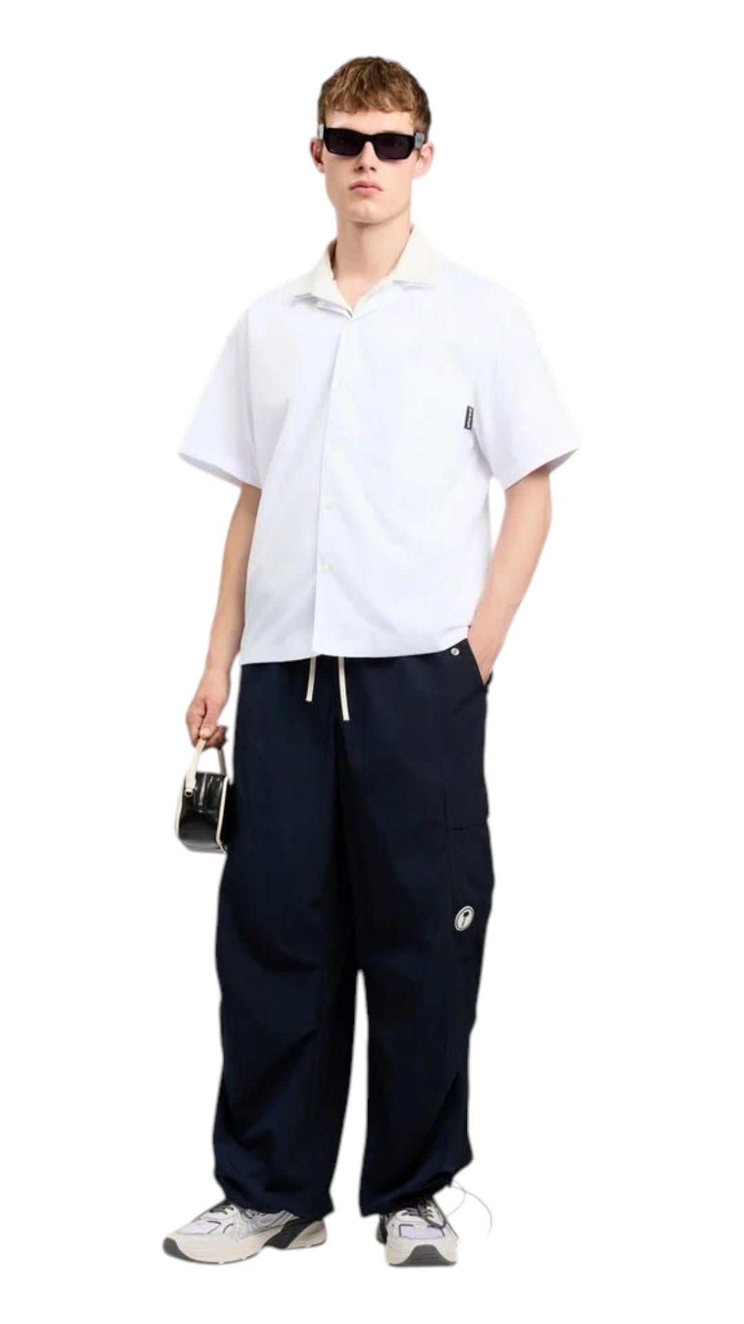 PALM ANGELS Camicia Palm Angels uomo PMGG00AS26FAB0010 310 Back Curved Logo Bowling Bianco<BR/> PMGG00AS26FAB001 0310 