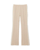 LACOSTE women's trousers XF9313 Beige cotton flared monogram jacquard all over crocodile