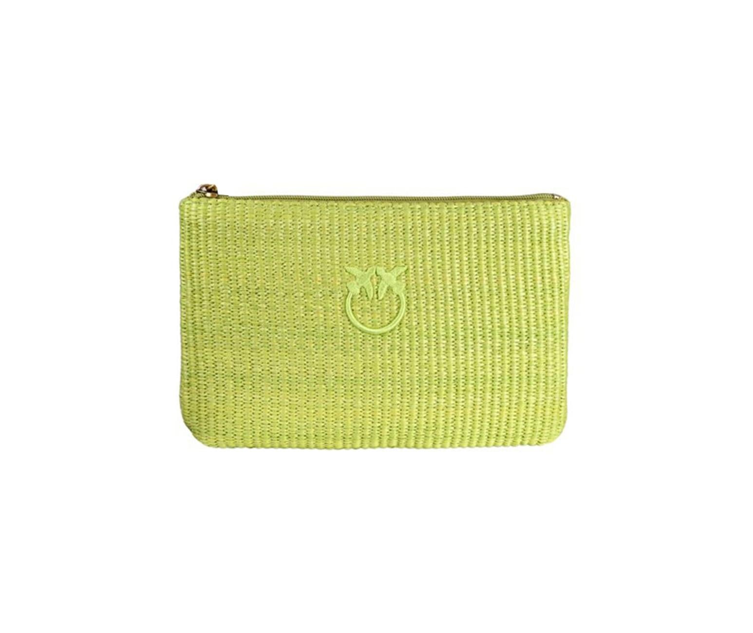 PINKO Pochette Pinko donna 106763A39YV V0Q Love Birds in rafia con logo Verde<BR/> 106763A39Y VV0Q 