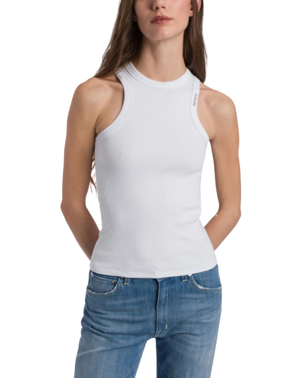 DONDUP Top DONDUP donna DS071JS0314D Bianco girocollo slim scollo all'americana <BR/> DS071JS0314D 000 