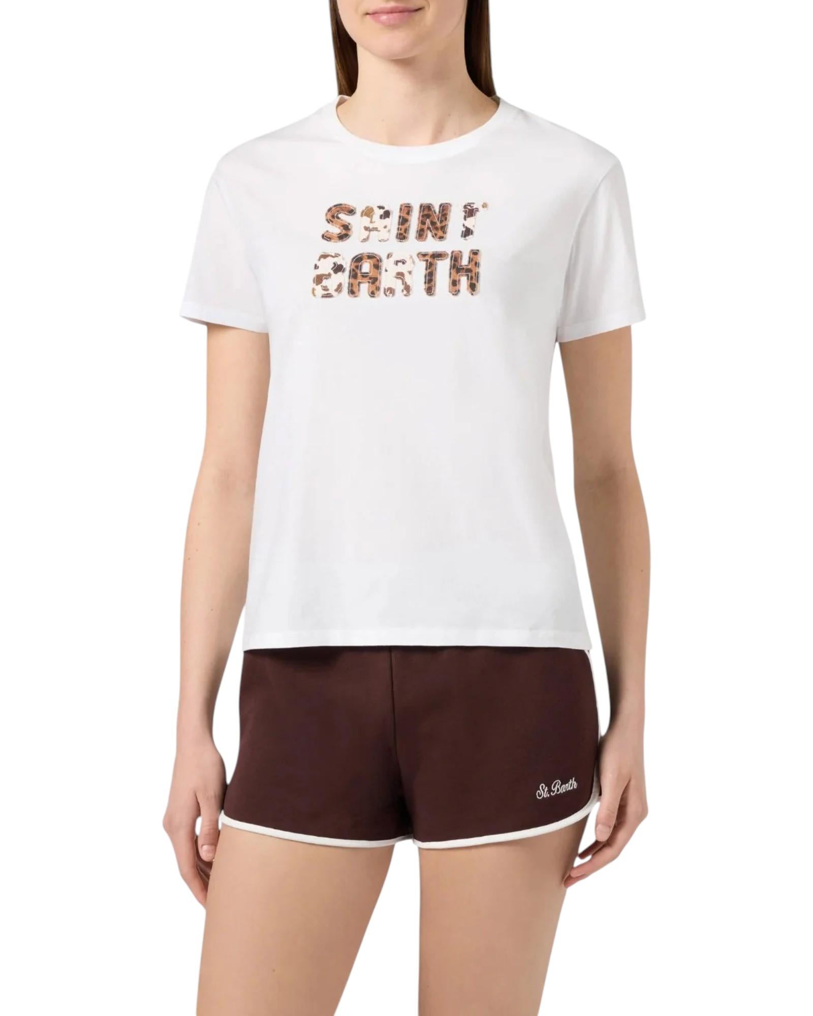 MC2 SAINT BARTH T-shirt MC2 SAINT BARTH donna EMI0001 00298L 01N Emilie con patch logo animalier ricamata Bianco<BR/> EMI000100298L 01N 