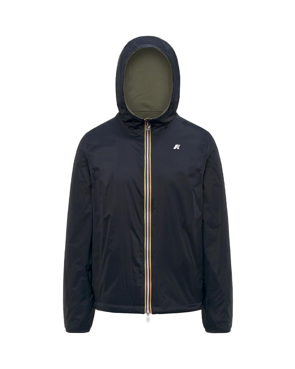 K-WAY Giubbino K-WAY unisex K8134TW JAKE REVERSIBLE INTERLOCK Verde Blu reversibile cappuccio zip tasca slim K8134TW B1R 