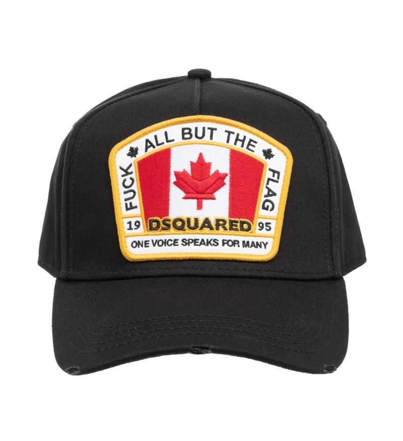 DSQUARED2 Cappello Dsquared2 uomo BCM401105C000012124 nero patch flag canada BCM401105C00001 2124 