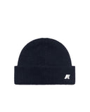 Cappello K-WAY uomo BRICE CARDIGAN STITCH WOOL K2132HW Blu in lana con lavorazione a costa inglese risvolto classico logo in silicone