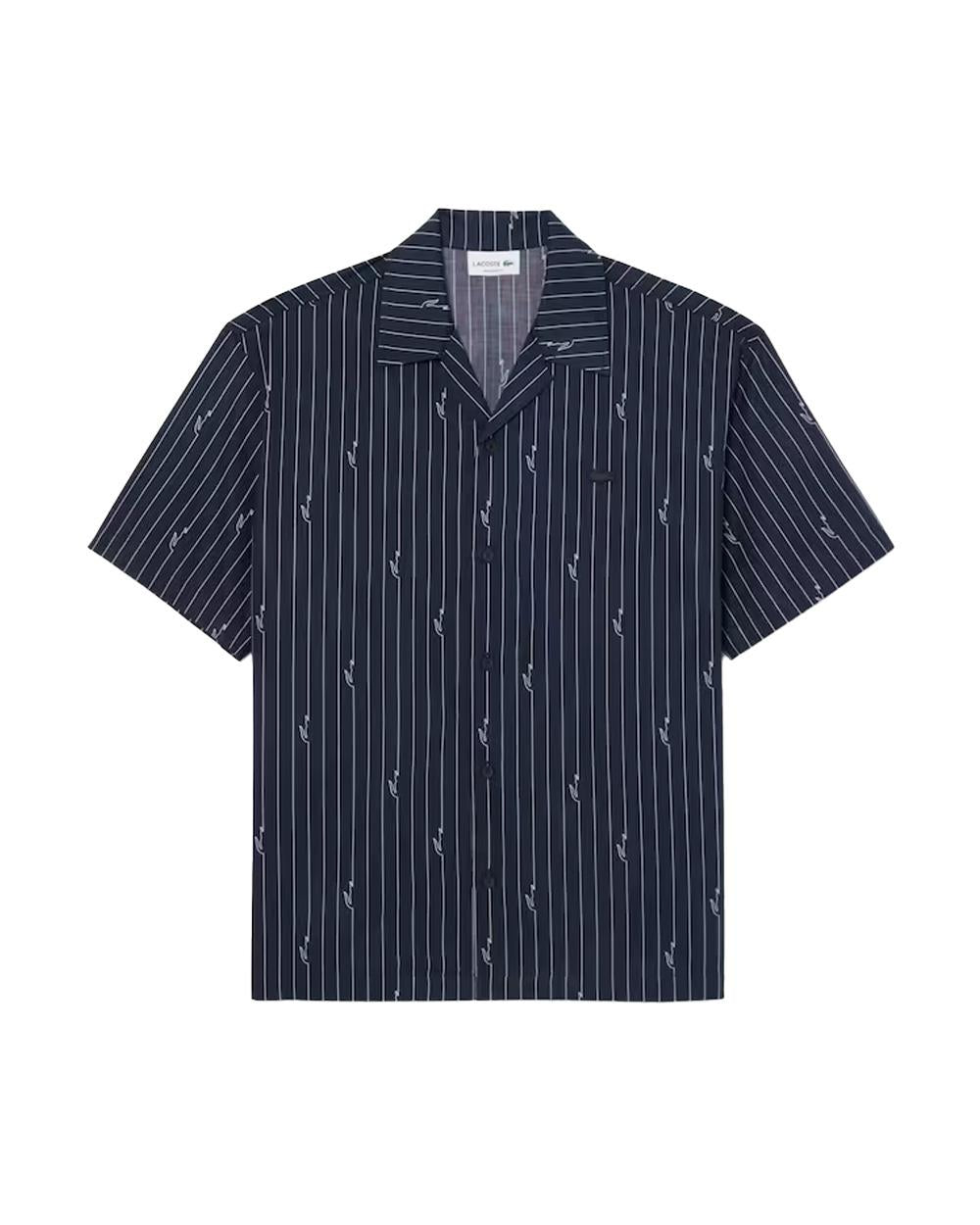 LACOSTE Camicia LACOSTE uomo CH2343 Nera relaxed fit taglio boxy stampa all over CH2343 IY8 