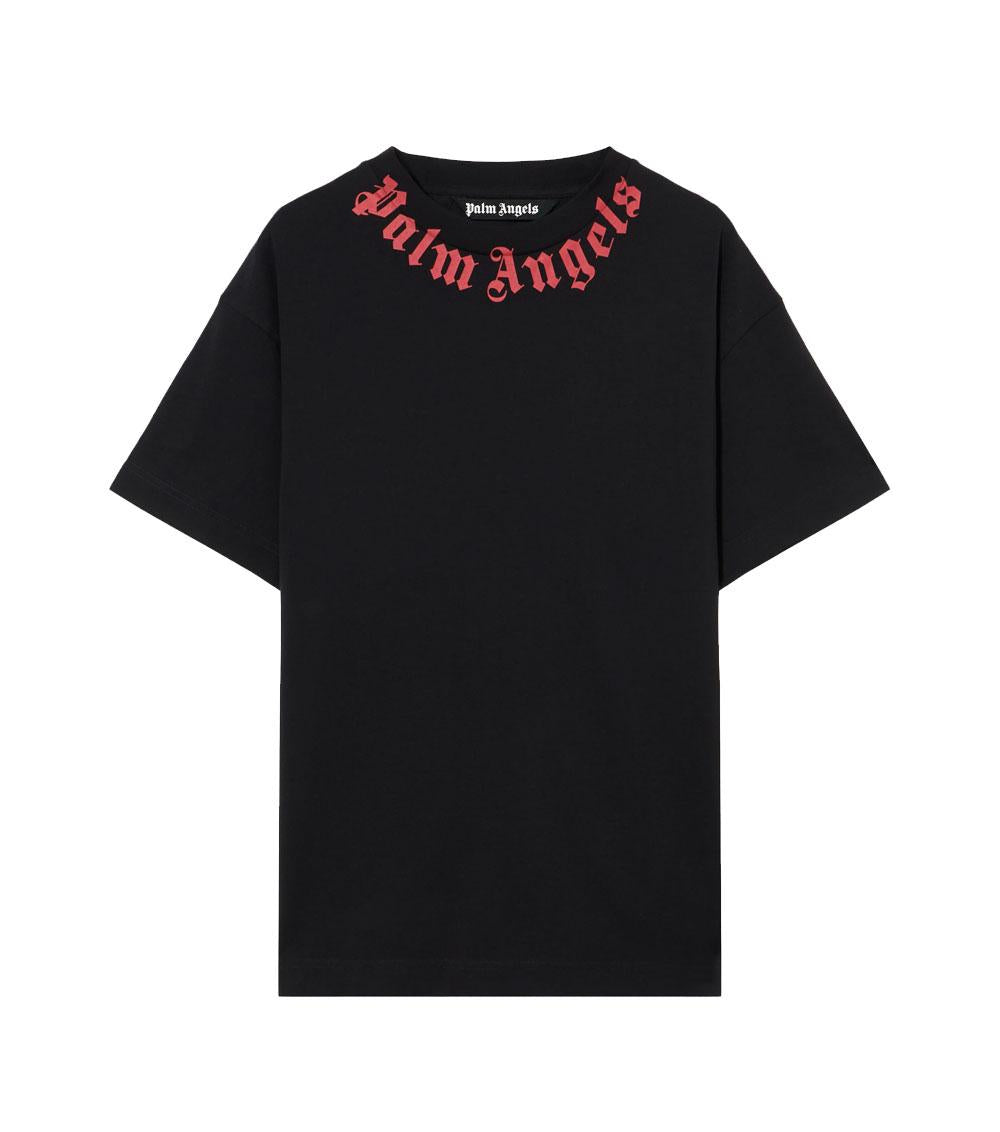 PALM ANGELS T-shirt Palm Angels uomo PMAA109S26JER008 nera rosso logo collo<BR/><BR/> PMAA109S26JER008 1003 