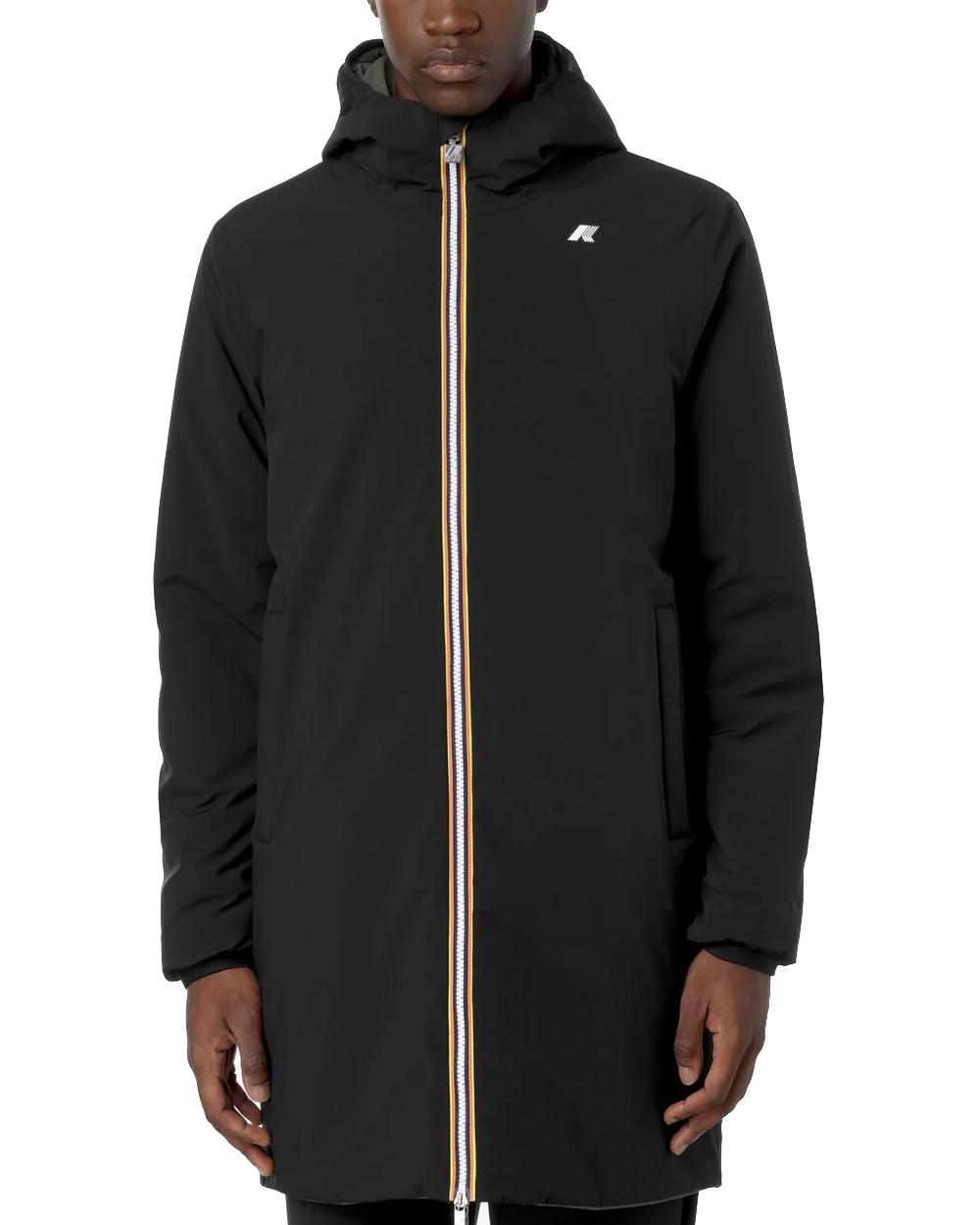 K-WAY Giubbino K-WAY uomo JACOB ST WARM REVERSIBLE K6128WW Nero/Verde vestibilità slim logo silicone bianco cappuccio regolabile chiusura con zip K6128WW AH3 