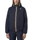 Giubbino K-WAY donna LE VRAI 4.0 CLAUDE WARM K61273W Blu cuciture termonastrate cappuccio regolabile zip frontale con pattina antivento polsini elasti