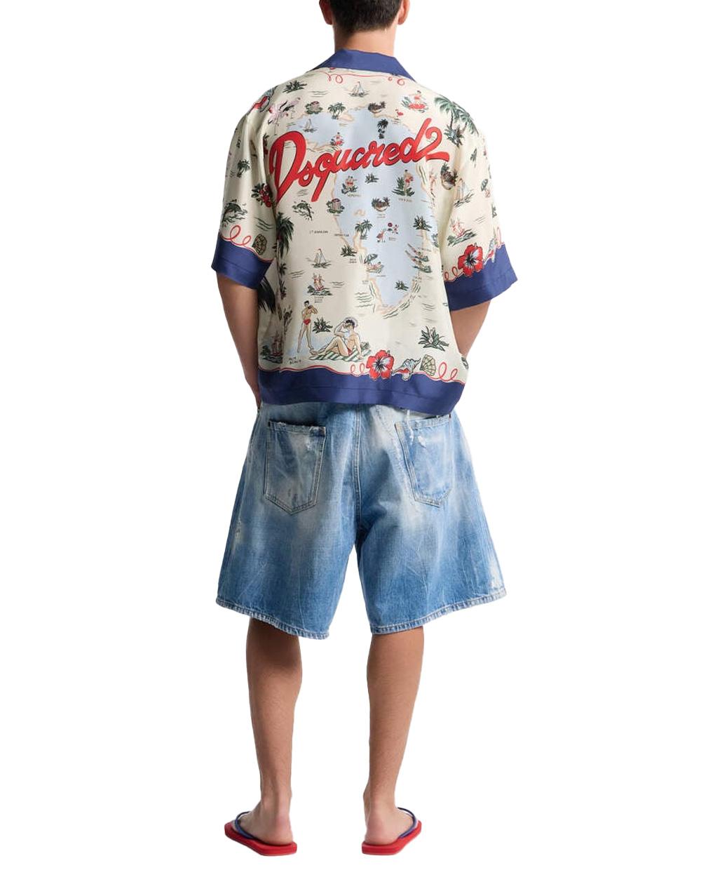 DSQUARED2 Bermuda DSQUARED2 uomo Surfer S71MU0886D30038 Blu cotone etichetta fascia elastica cinque tasche S71MU0886D30038 470 