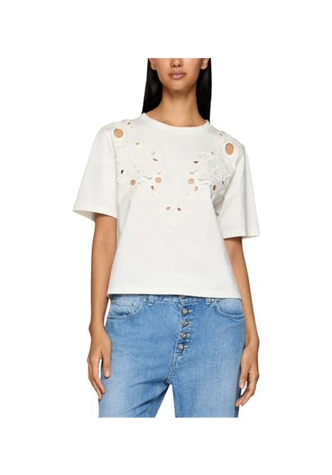 T-shirt Dondup Girocollo Cropped donna DS032JF0352DXXX Bianca maniche corte ricami DONDUP | T-shirt | DS032JF0352DXXX000