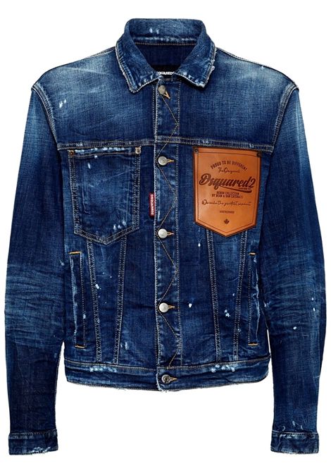 Giacca Dsquared2 in denim blu S74AM1561S30664 taschino cuoio DSQUARED2 | Giubbini | S74AM1561S30664470