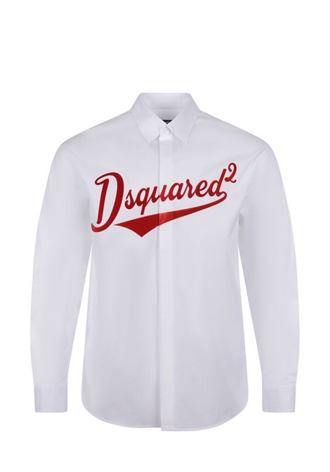 Camicia Dsquared2 uomo S74DM0915S44131 bianca logo effetto velluto DSQUARED2 | Camicie | S74DM0915S44131100