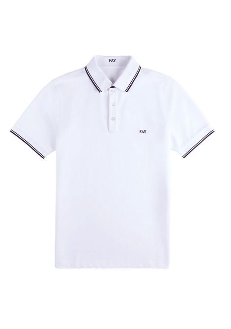 Polo Fay uomo  NPMB250140STDWB bianca in cotone stretch bordini FAY | Polo | NPMB250140STDWB001