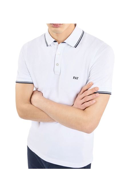 Polo Fay uomo  NPMB250140STDWB bianca in cotone stretch bordini FAY | Polo | NPMB250140STDWB001