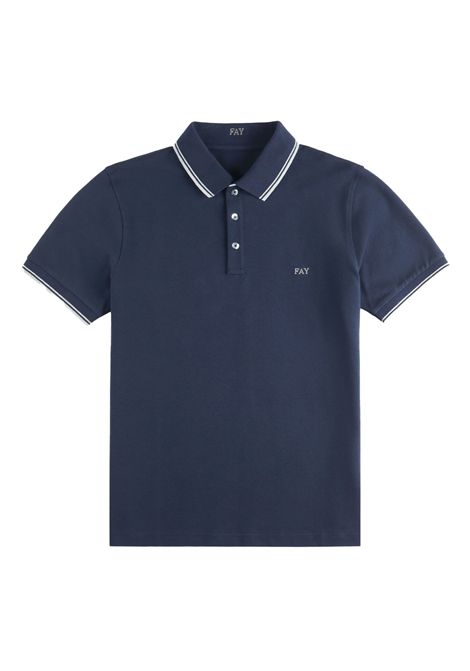 Polo Fay uomo NPMB250140STDWU blu in cotone stretch bordini  FAY | Polo | NPMB250140STDWU806