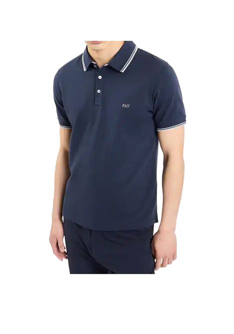 Polo Fay uomo NPMB250140STDWU blu in cotone stretch bordini  FAY | Polo | NPMB250140STDWU806