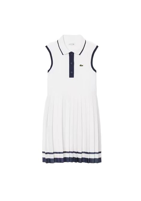 Abito Lacoste bambina EJ8410R Bianco giromanica pique di cotone elasticizzato polo plissettata LACOSTE | Abiti | EJ8410R522