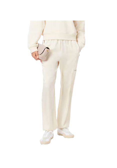 Pantalone Lacoste donna HF974100 Beige twill poliestere oversize gamba ampia vita elasticiazzata coulisse LACOSTE | Pantalone | HF974100XFJ