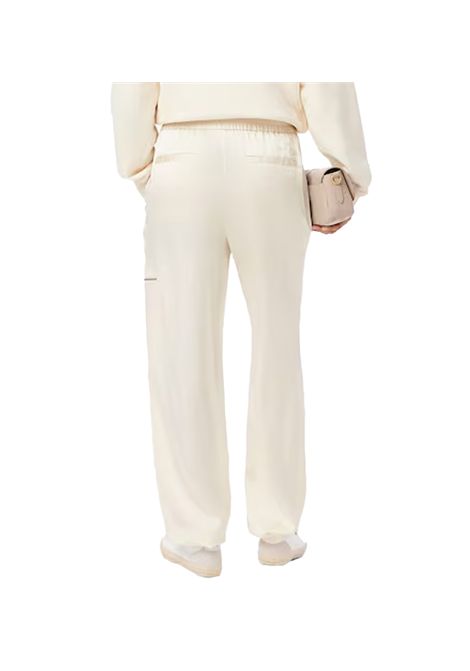 Pantalone Lacoste donna HF974100 Beige twill poliestere oversize gamba ampia vita elasticiazzata coulisse LACOSTE | Pantalone | HF974100XFJ