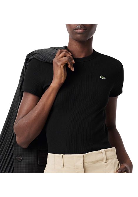 T-shirt Lacoste donna TF5538 Nera slim fit a costine tinta unita cotone LACOSTE | T-shirt | TF5538031