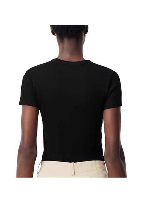 T-shirt Lacoste donna TF5538 Nera slim fit a costine tinta unita cotone LACOSTE | T-shirt | TF5538031
