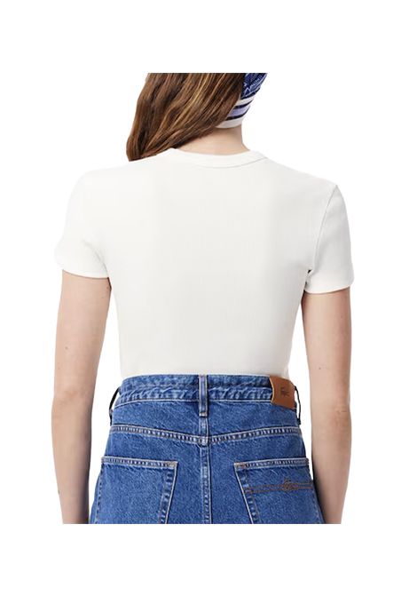 T-shirt Lacoste donna TF5538 Bianca slim fit tinta unita logo a contrasto manica corta a costine LACOSTE | T-shirt | TF553870V