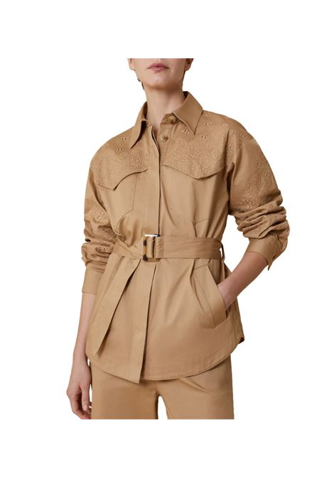 Giacca Pennyblack donna Madrid 2511041013200 Beige pizzo sangallo ricami bottone automatico scomparsa PENNYBLACK | 2511041013200001