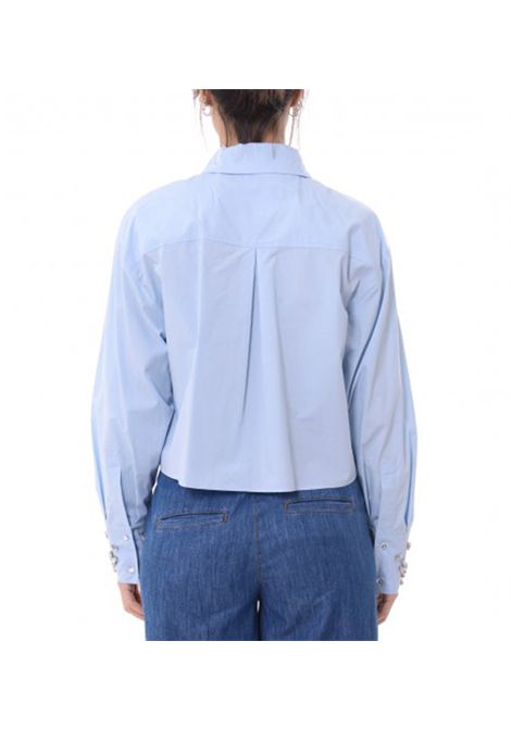 Camicia Pennyblack donna Tivoli 2511111033200 Celeste crop tinta unita applicazione gioiello bottoni tasche PENNYBLACK | Camicie | 2511111033200005