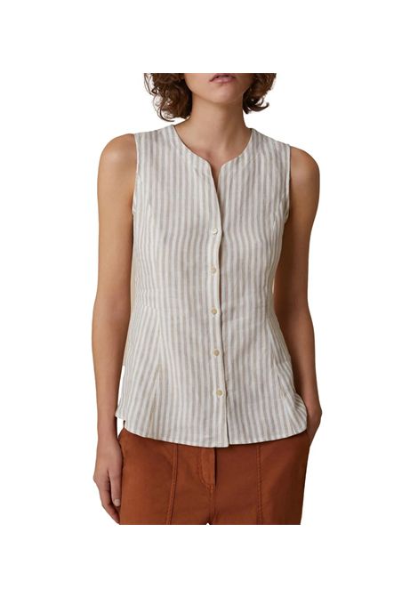 Camicia Pennyblack donna Puffo 2511111233200 Bianca/beige righe slim pinces al busto PENNYBLACK | Camicie | 2511111233200006