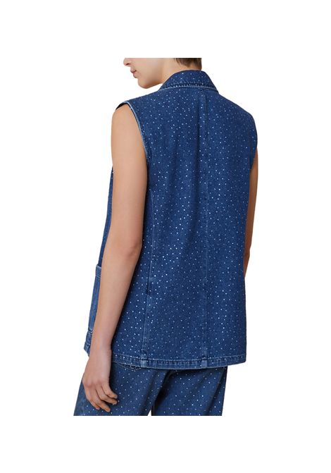 Gilet Pennyblack donna Lalla 2511151022200 Denim strass all over monopetto bottone revers tasche PENNYBLACK | Gilet | 2511151022200002