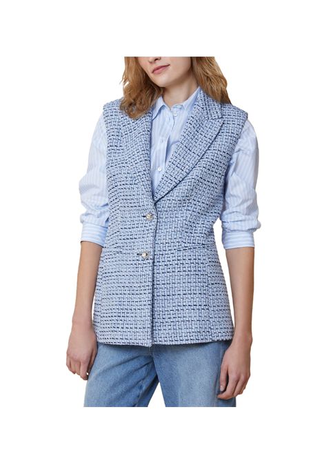 Gilet Pennyblack donna Settimo 2511151032200 Celeste cotone slim monopetto tasche bottoni PENNYBLACK | Gilet | 2511151032200001