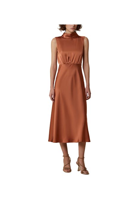 Abito Pennyblack donna Alarico 2511221272270 Bronzo raso gonna svasata top con aricciatura spacchi zip PENNYBLACK | Abiti | 2511221272270003