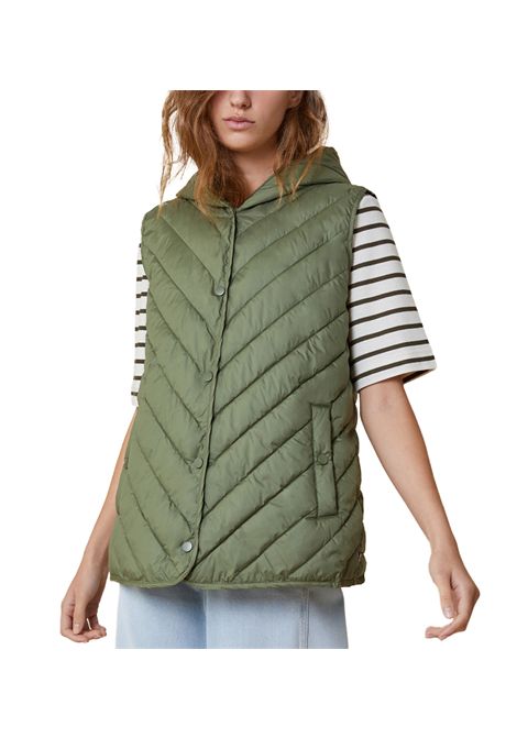 Gilet Pennyblack donna Zaffiro 2511291013200 Verde antigoccia collo con cappuccio tasche a filo PENNYBLACK | Gilet | 2511291013200004