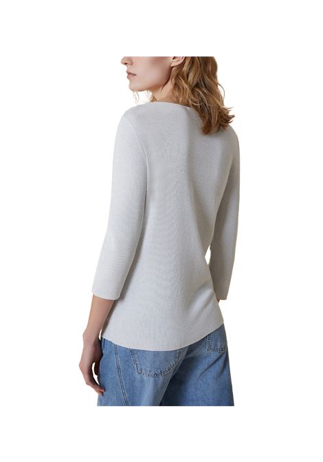 Maglia Pennyblack donna Fibbia 2511361042200 Bianco viscosa con lurex scollo a barchetta PENNYBLACK | Maglie | 2511361042200001