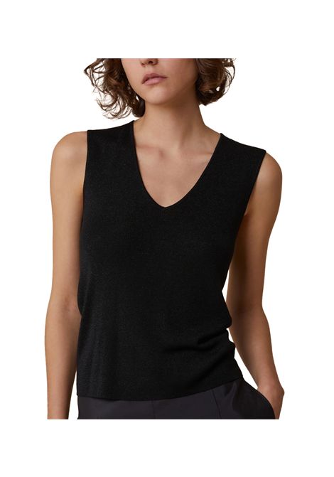 Canotta Pennyblack donna Sarchio 2511361052200 Nera costine slim viscosa lurex scollo a v PENNYBLACK | Canotte | 2511361052200005