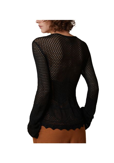 Maglia Pennyblack donna Salerno 2511361183200 Nera slim fit viscosa lurex ampio scollo a v orli smerlati PENNYBLACK | Maglie | 2511361183200004