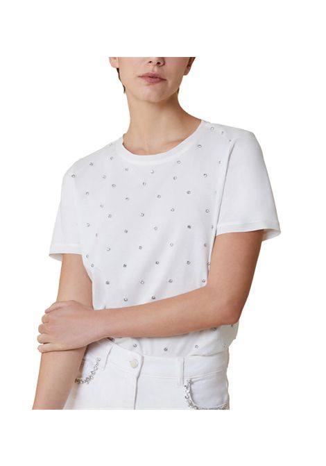 T-shirt Pennyblack donna Neutre 2511971022200 Bianca cotone girocollo strass PENNYBLACK | 2511971022200001