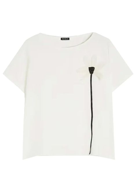 T-shirt Pennyblack donna Onda 2511971033200 Bianca manica corta girocollo tinta unita fiore a contrasto PENNYBLACK | T-shirt | 2511971033200002