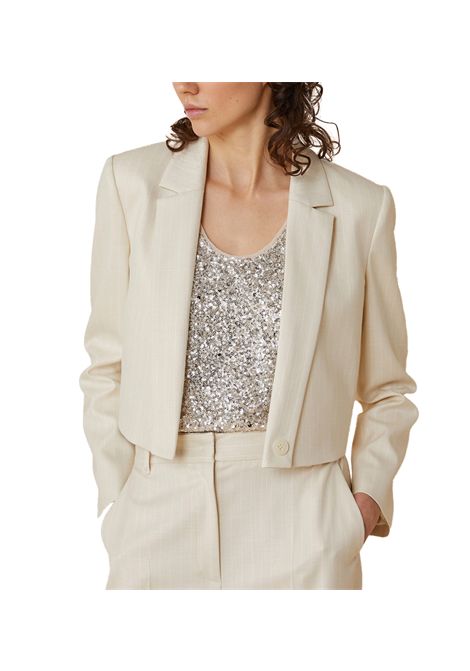 Blazer Pennyblack donna Tolosa 2512041012200 Beige viscosa gessato slim revers PENNYBLACK | Blazer | 2512041012200001