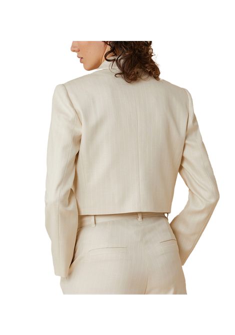 Blazer Pennyblack donna Tolosa 2512041012200 Beige viscosa gessato slim revers PENNYBLACK | Blazer | 2512041012200001