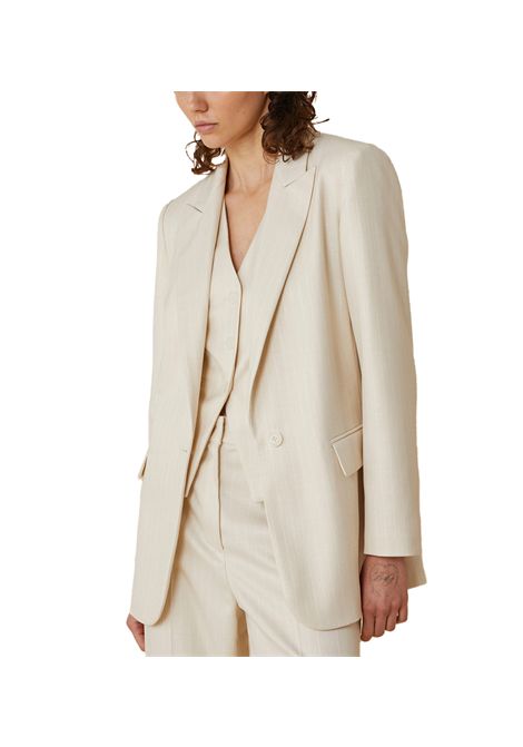 Blazer Pennyblack donna Assize 2512041022200 Beige gessato viscosa monopetto revers tasche PENNYBLACK | Blazer | 2512041022200001