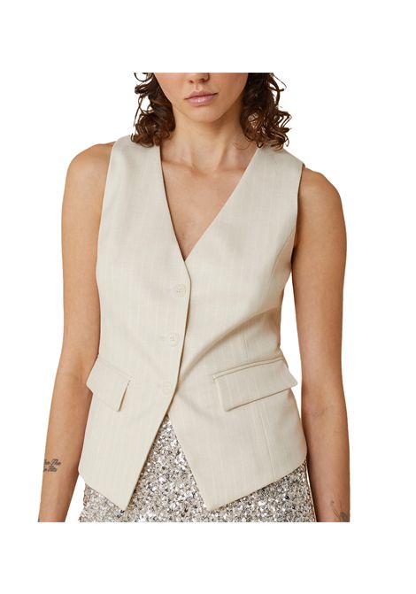 Gilet Pennyblack donna Filmato 2512151012200 Beige gessato slim monopetto scollo a v PENNYBLACK | Gilet | 2512151012200001
