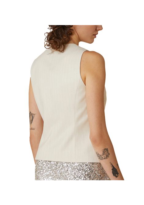 Gilet Pennyblack donna Filmato 2512151012200 Beige gessato slim monopetto scollo a v PENNYBLACK | Gilet | 2512151012200001