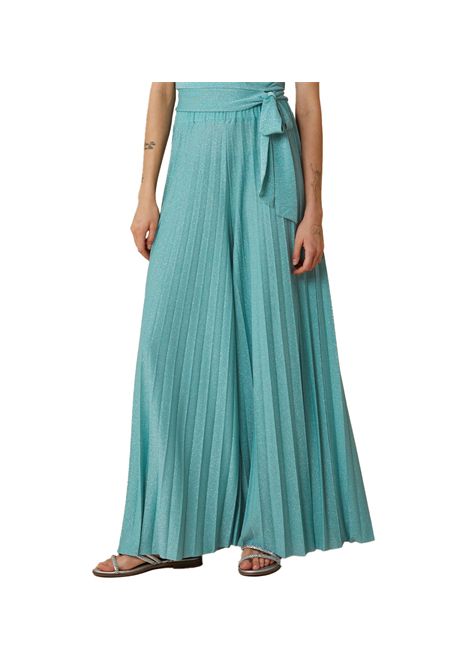 Pantalone Pennyblack donna Helmut 2512781012200 Celeste viscosa lurex plissè vita regolare PENNYBLACK | 2512781012200002