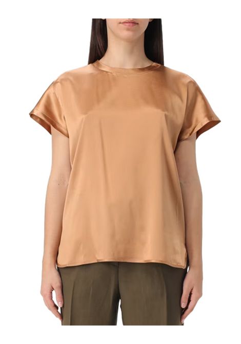 Blusa Pinko donna 100100A2JR Marrone seta girocollo orlo dritto PINKO | Bluse | 100100A2JRL17