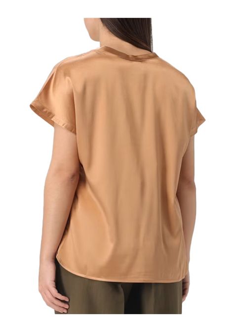 Blusa Pinko donna 100100A2JR Marrone seta girocollo orlo dritto PINKO | Bluse | 100100A2JRL17